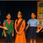 Children performing a school play in costumes at Greater Noida Podar Learn School’s drama class.