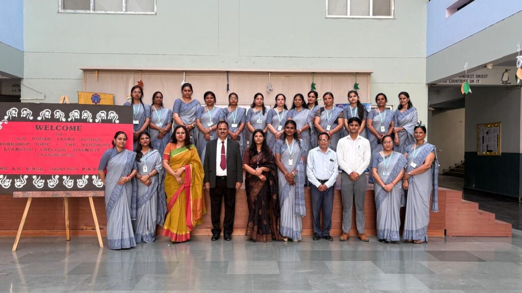 Group photo of teachers and trainers after completing the Teachers Enrichment Programme 2025 at Greater Noida Podar Learn School, themed “The Symphony of Learning: Creating Harmony in Classrooms”